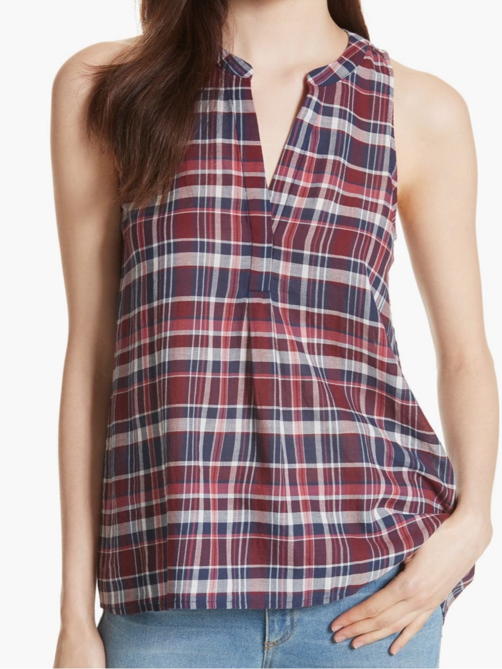 Joie Plaid Sleeveless Blouse Silk Blend Relaxed Fit Coastal Casual Top Size M
